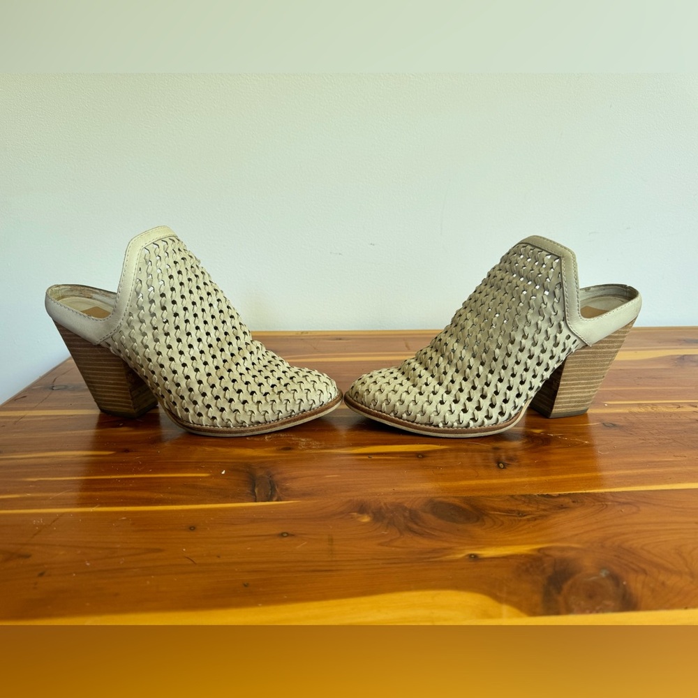 Dolce vita ivory heeled leather mules
